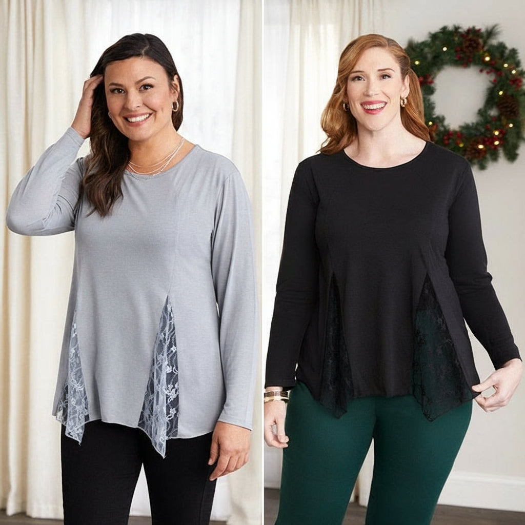 Women's Long Sleeve Tunic Top with Lace Inset