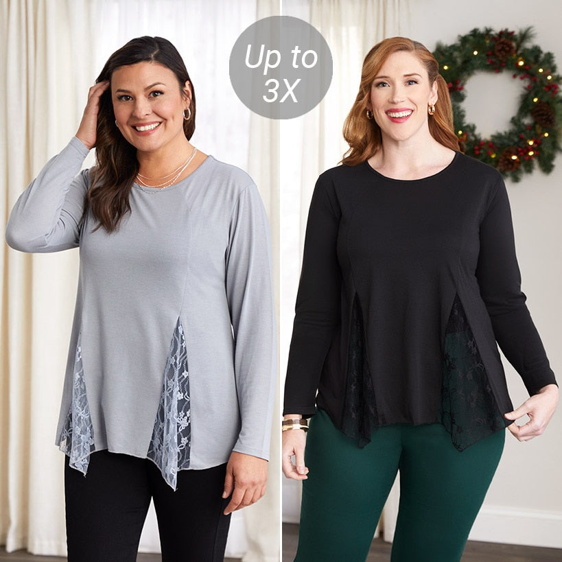 Women's Long Sleeve Tunic Top with Lace Inset