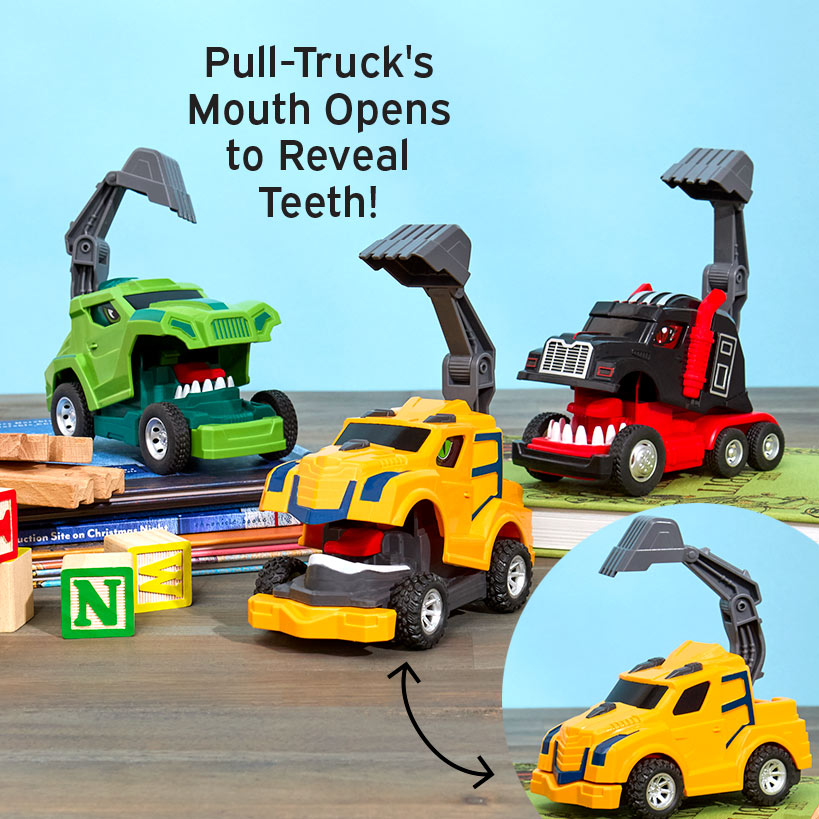 Transforming Dinosaur Trucks Set - 3 Pull-Back Trucks with Excavators