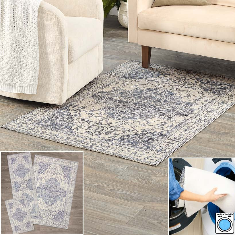 Vintage Medallion Washable Area Rug Accent Rug or Runner Rug
