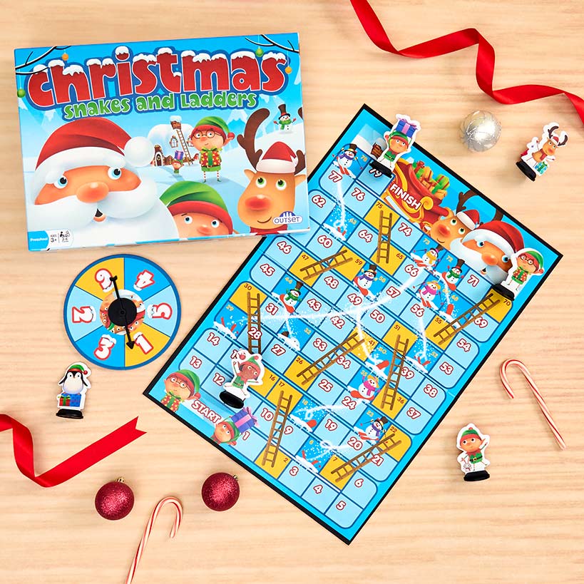 Christmas Snakes and Ladders Game - Family Board Game for Kids and Adults