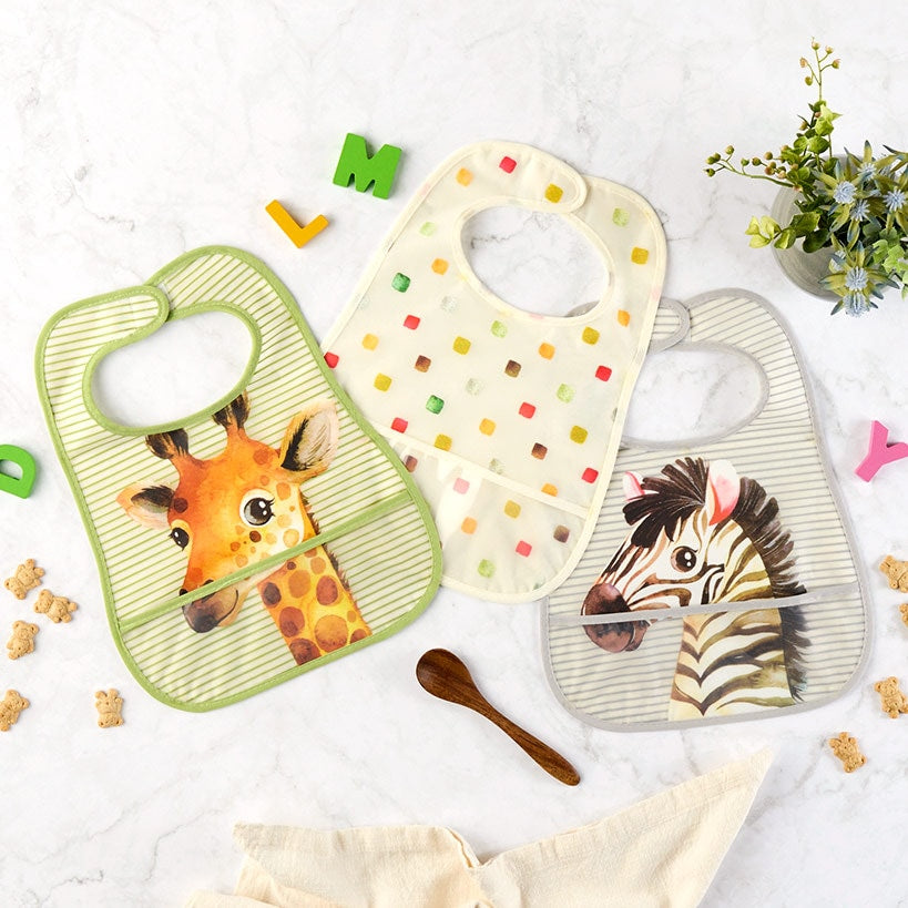 Baby Food-Catching Colorful Bibs - Set of 3