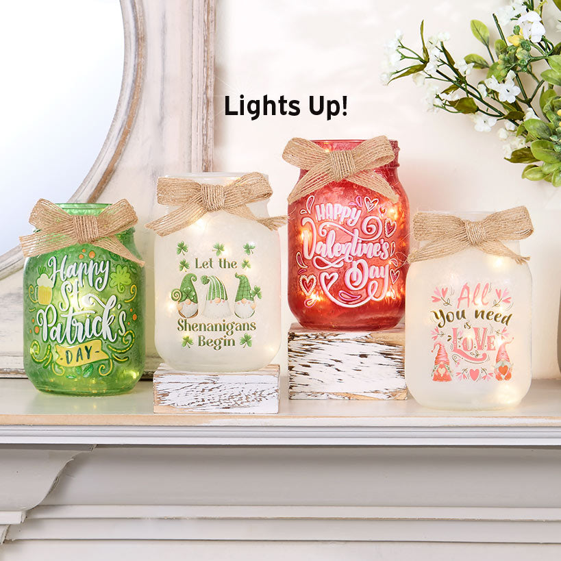 Valentine's And St Patrick's Fairy Light Mason Jar Décor