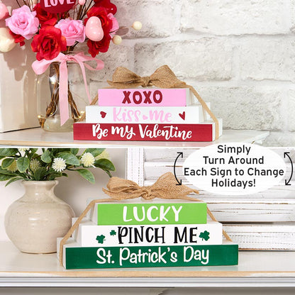 Two-in-One Valentine's and St Patrick's Stacked Block Sign Décor