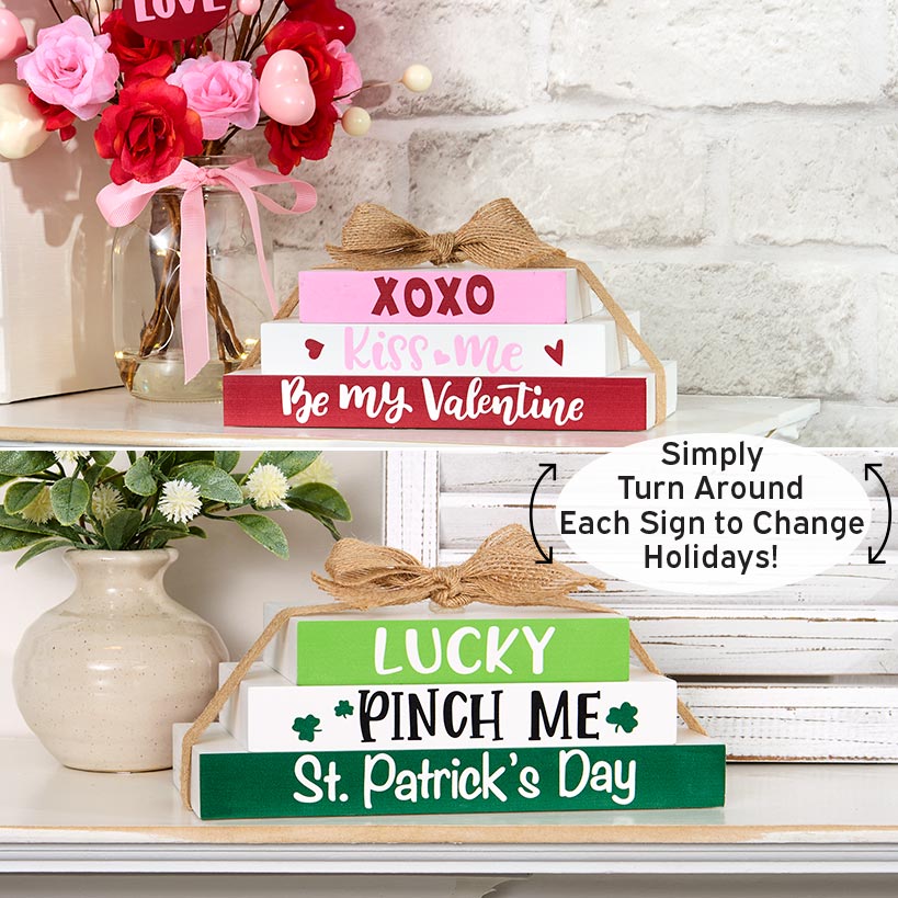 Two-in-One Valentine's and St Patrick's Stacked Block Sign Décor