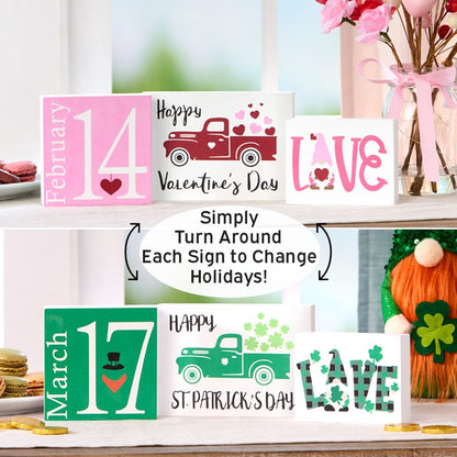 Valentine's and St Patrick's Two-in-One Block Signs-3 Pc Set