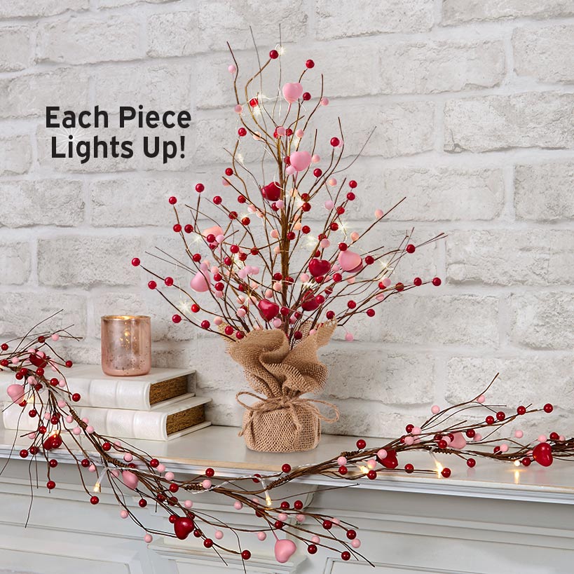Lighted Pink and Red Heart Table Tree - Battery Operated