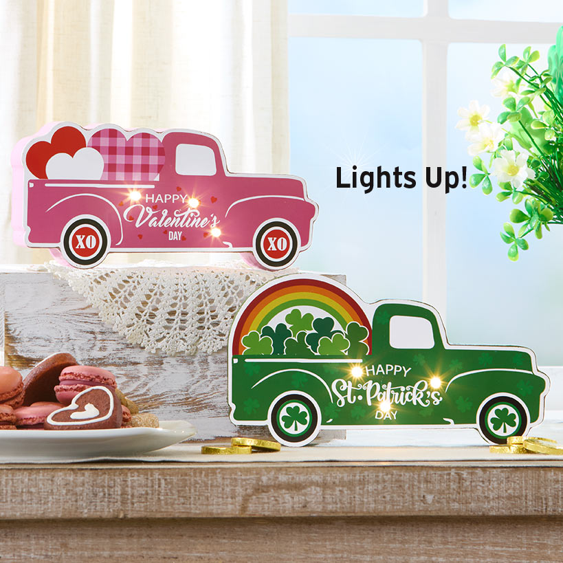 Valentine's and St Patrick's Lighted Truck Tabletop Décor