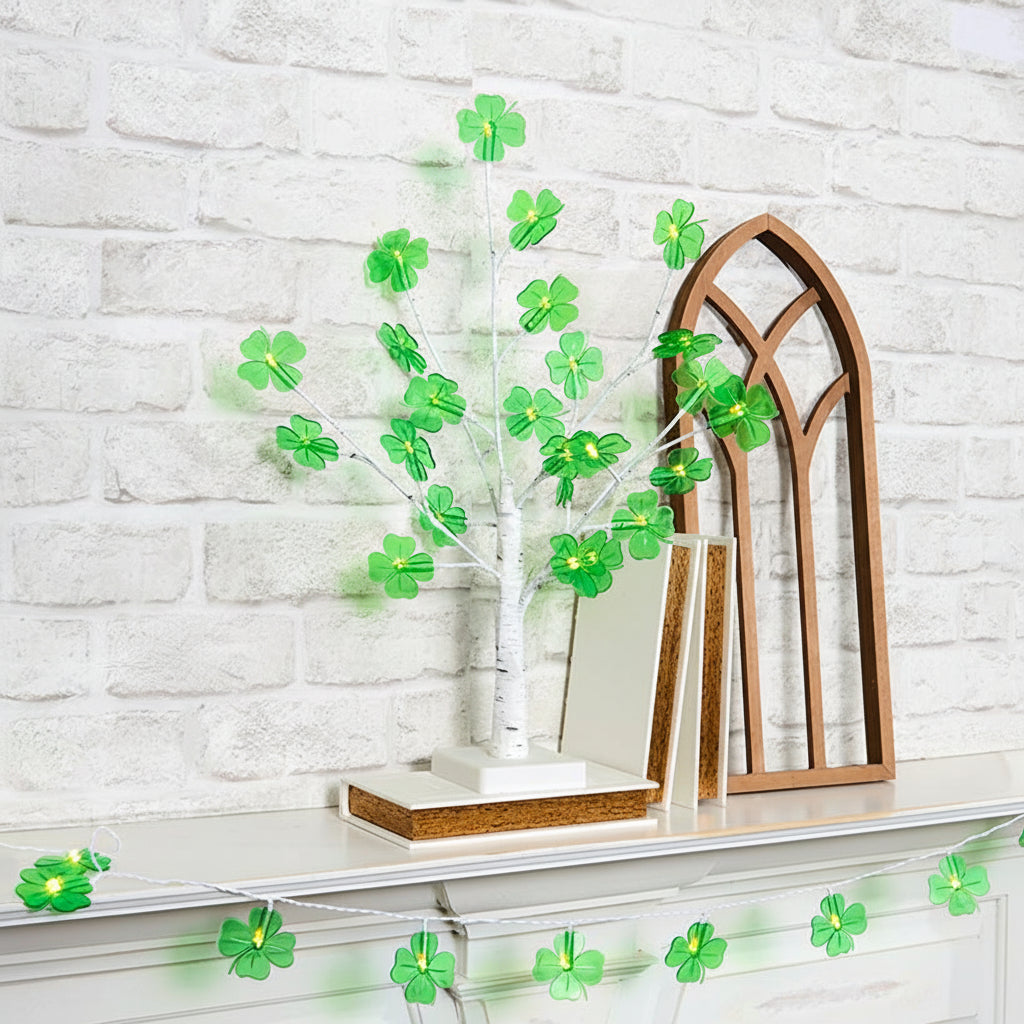 St Patrick's Lighted Green Shamrock Tree - Battery Operated