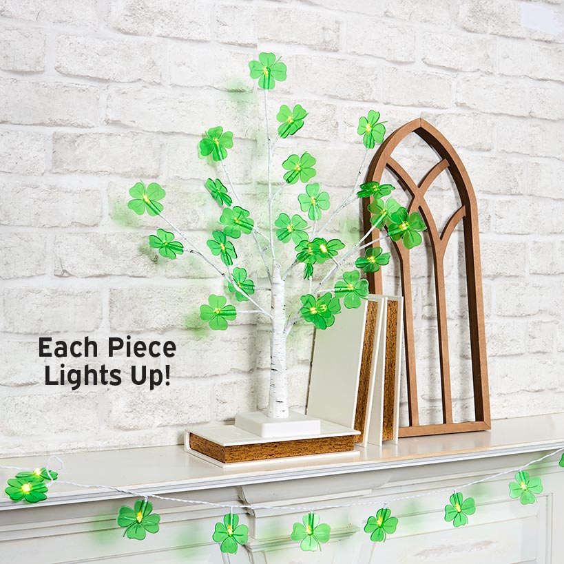 St Patrick's Lighted Green Shamrock Tree - Battery Operated