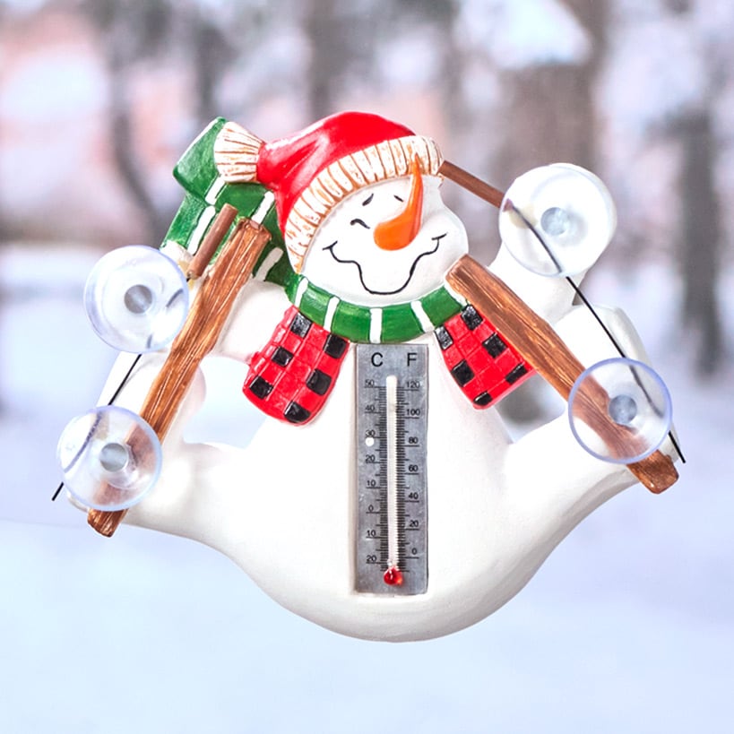 Skiing Snowman Window Thermometer