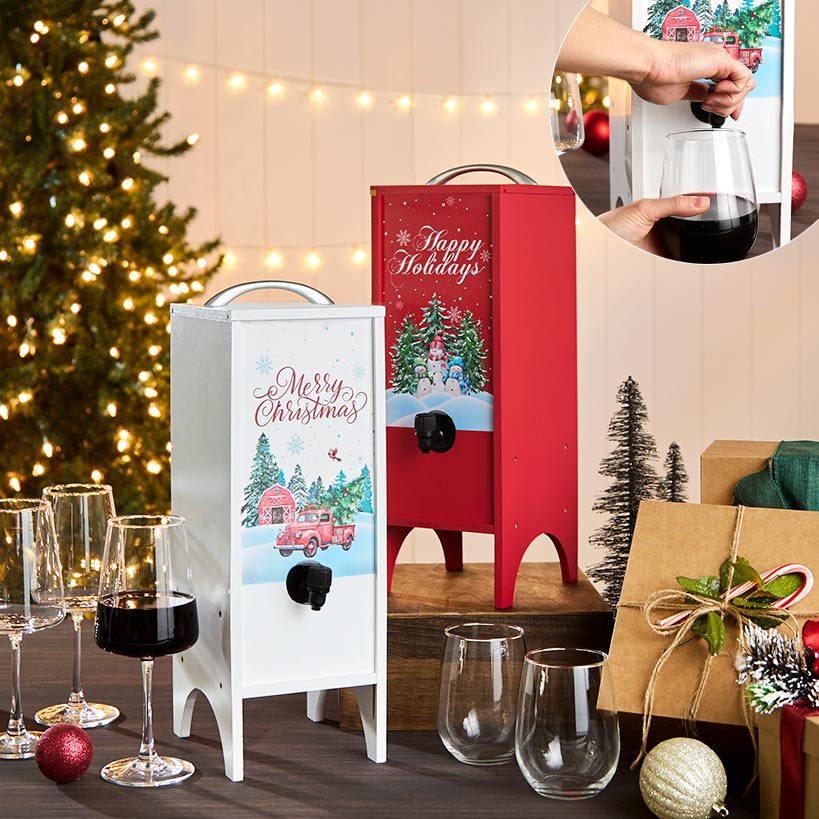 Boxed Wine Decorative Wooden Cover for Christmas - Holds 3L