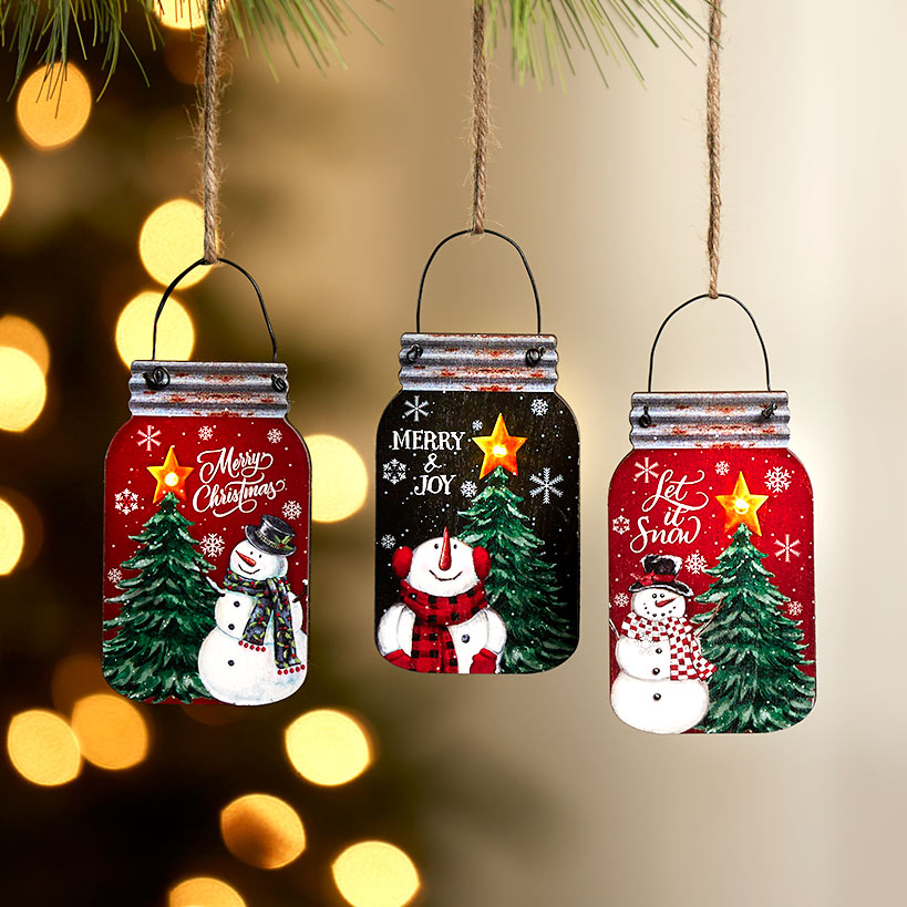 Set of 3 Lighted Mason Jar Ornaments