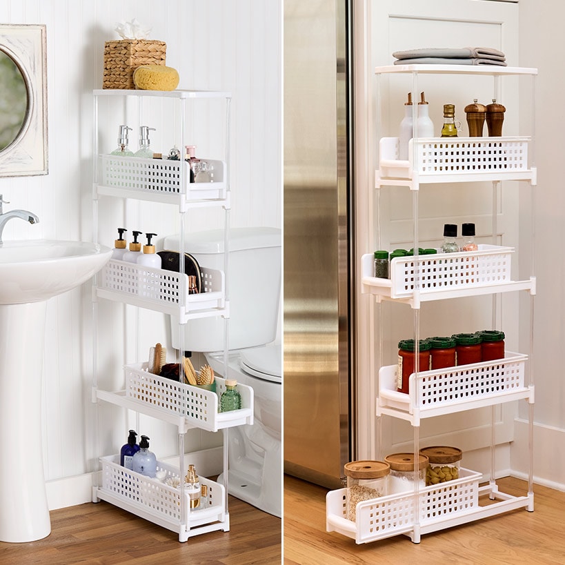 Slide Out Slim Storage Tower for Kitchen - 4 or 5 Tiers