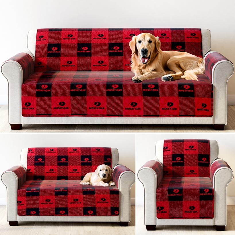 Mossy Oak Red Buffalo Logo Quilted Furniture Cover Chair, Loveseat, Sofa