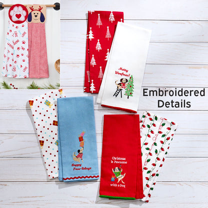 Set of 2 Puppy-Themed Embroidered Kitchen Towels