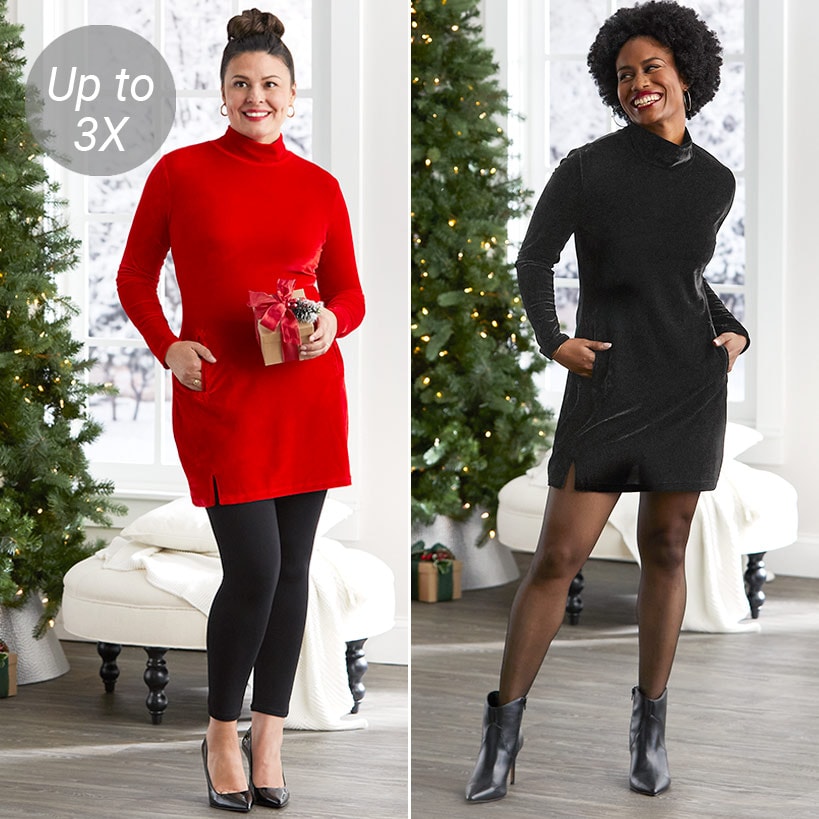 Women's Velour Long Tunic with Turtleneck