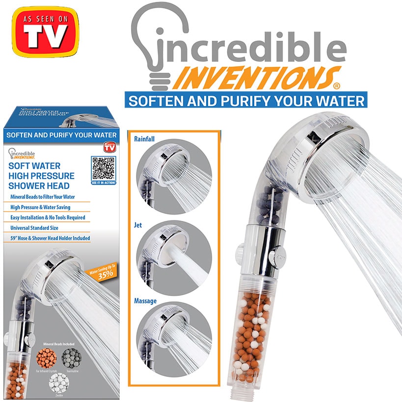 Soft Water High Pressure Shower Head - With 3 Spray Modes and Mineral Beads
