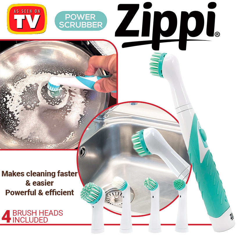 Zippi® Power Scrubber - Effortless Cleaning, 4 Interchangeable Brush Heads