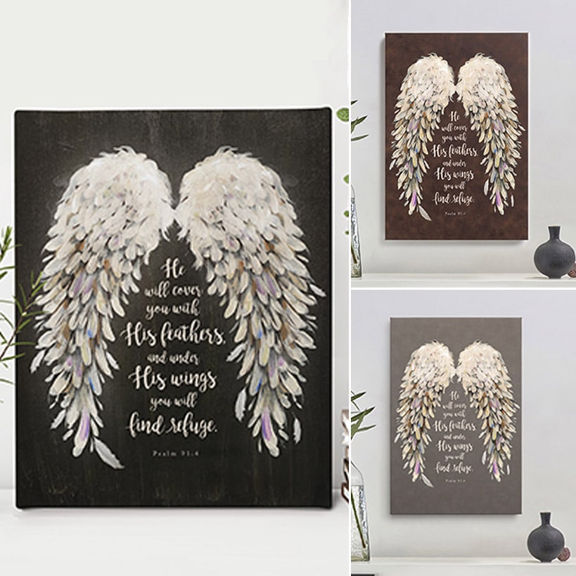 Religious He Will Cover You With His Feathers Canvas