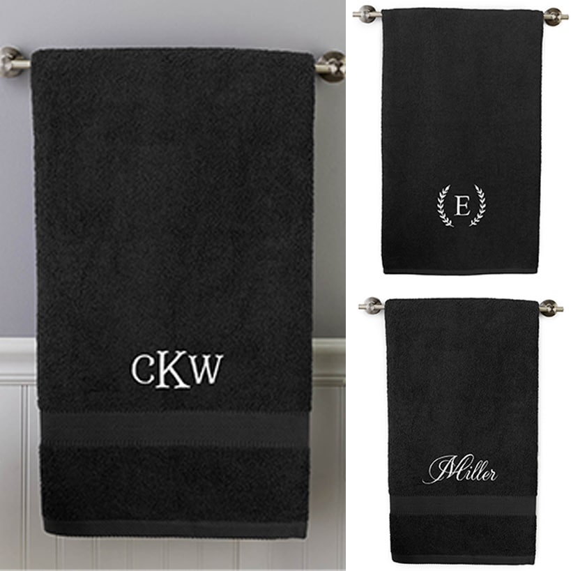 Personalized Embroidered Black Bath Towels