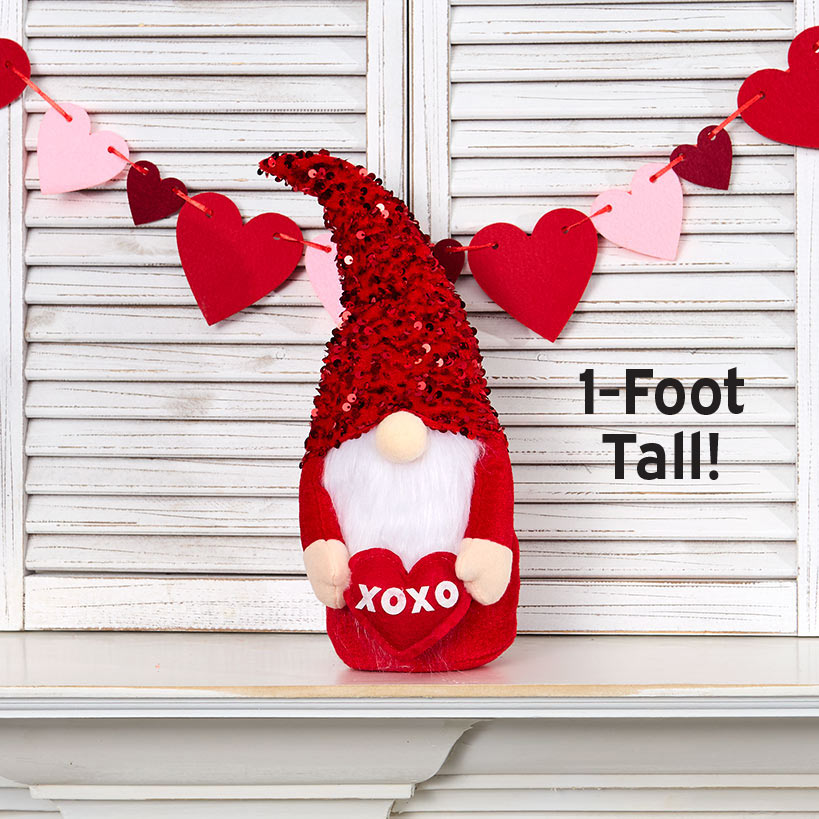 Valentine's Plush Gnome Shelf Sitter With Red Sequin Hat