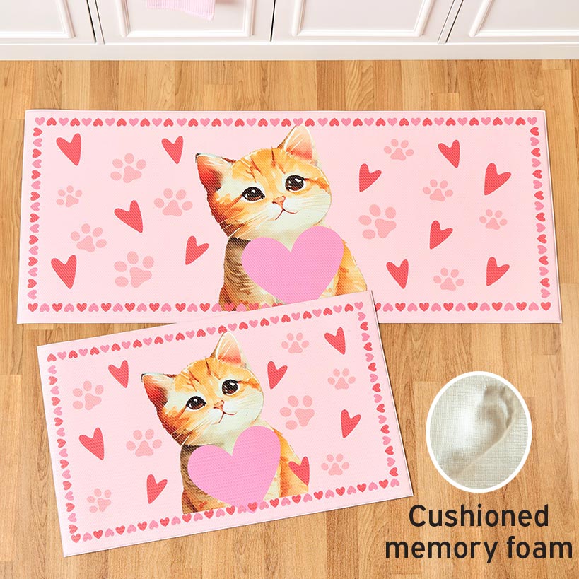 Kitchen Runner Rug Hearts and Cat