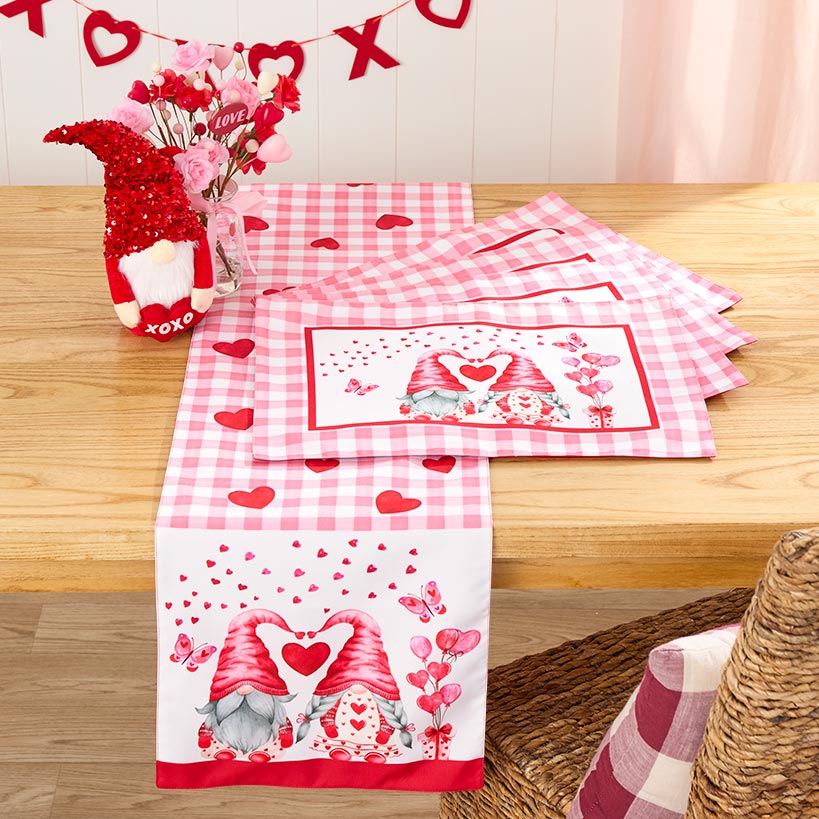 Valentine's Day Gnome Table Runner or Set of 4 Placemats