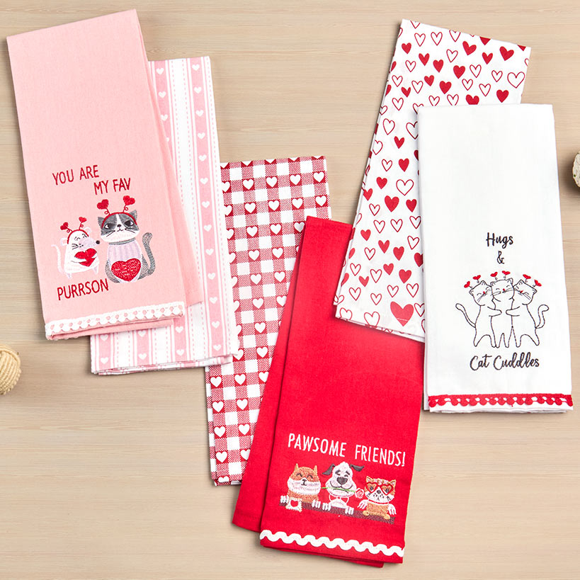 Embroidered Kitchen Towels Valentine's Day Set of 2