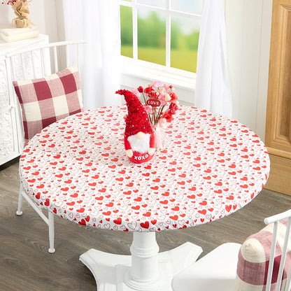 Valentine's Day Round Vinyl Easy Fit Tablecloth Fits 36" to 48" dia