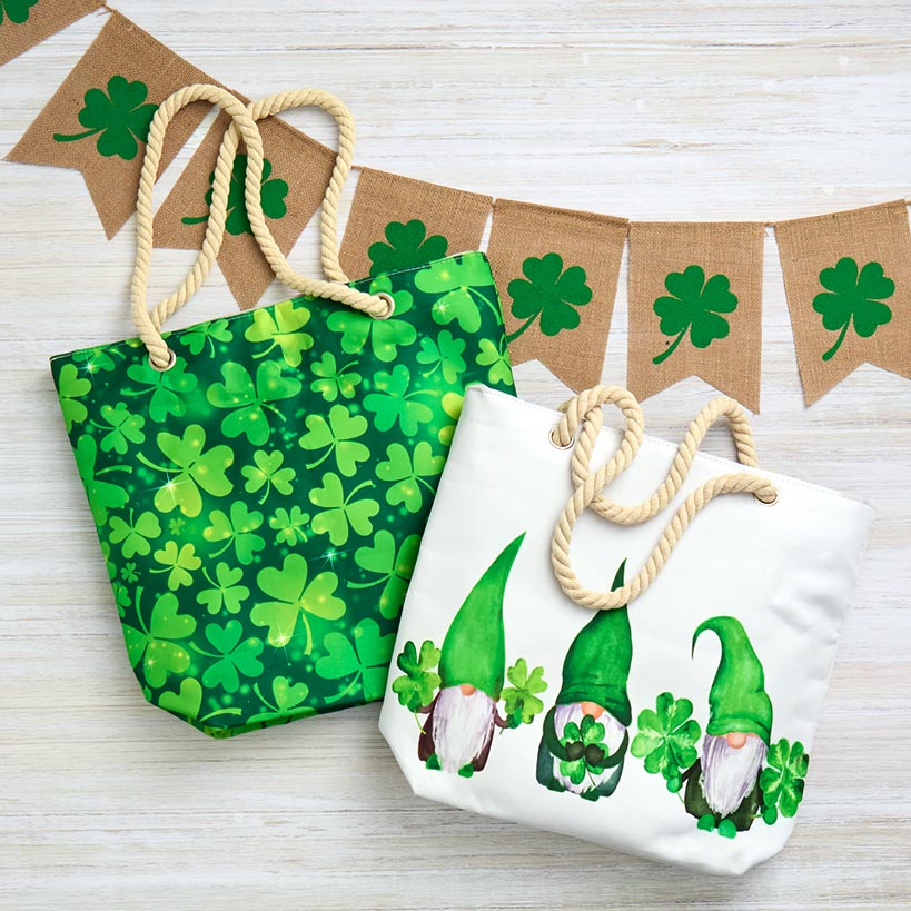 St Patrick's Day Tote Gnomes or Clovers