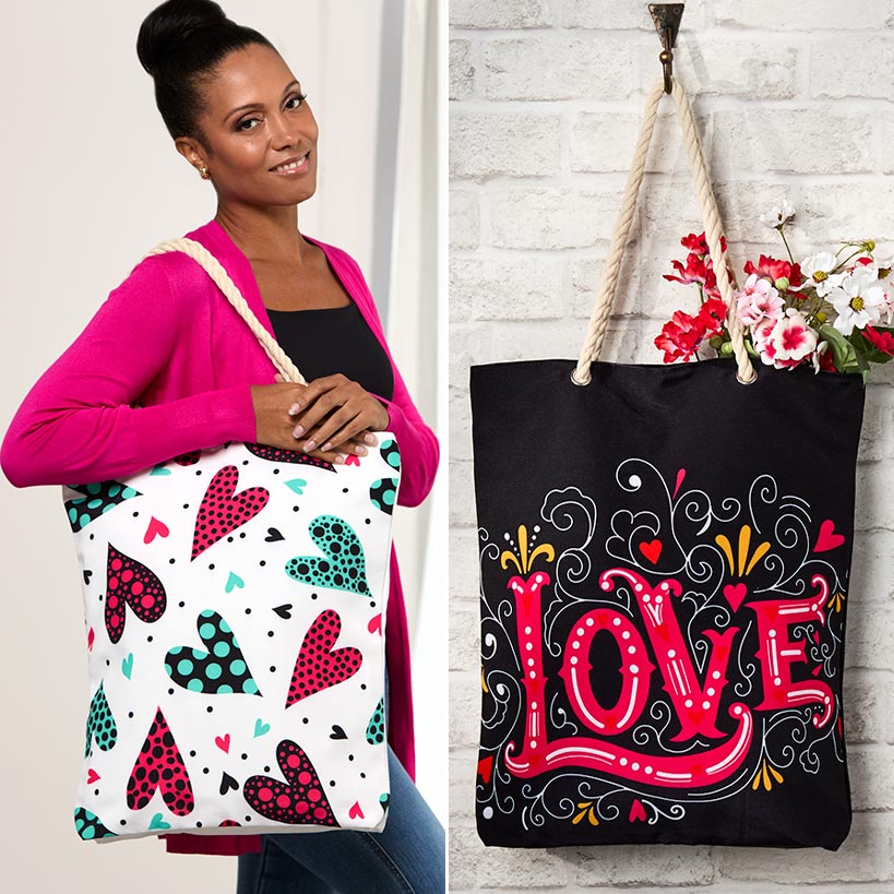 Women's Love Heart Tote Bag with Rope Handle
