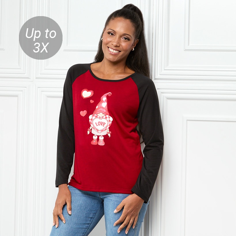 Women's Valentine's Day Jersey Gnome Red Black