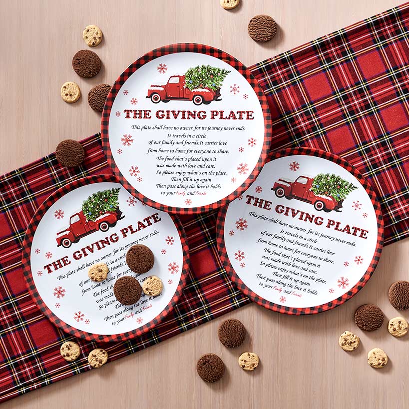Christmas Red Truck Melamine Giving Plates 12" Dia Set of 3