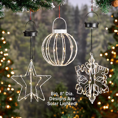 Solar LED Holiday Hanging Outdoor Ornaments 8"D