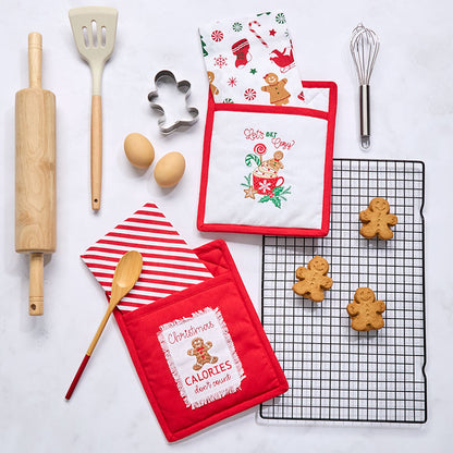 Holiday Kitchen Gift Set: Towel, Pot Holder Wooden Spoon or Cookie Cutter
