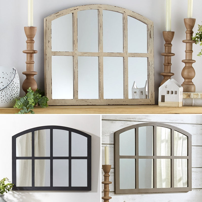 Rustic Country Window Pane Mirror - Black, Dark Brown, or White