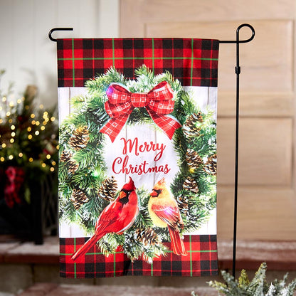 Merry Christmas Solar Flag with Cardinal Design and Pole