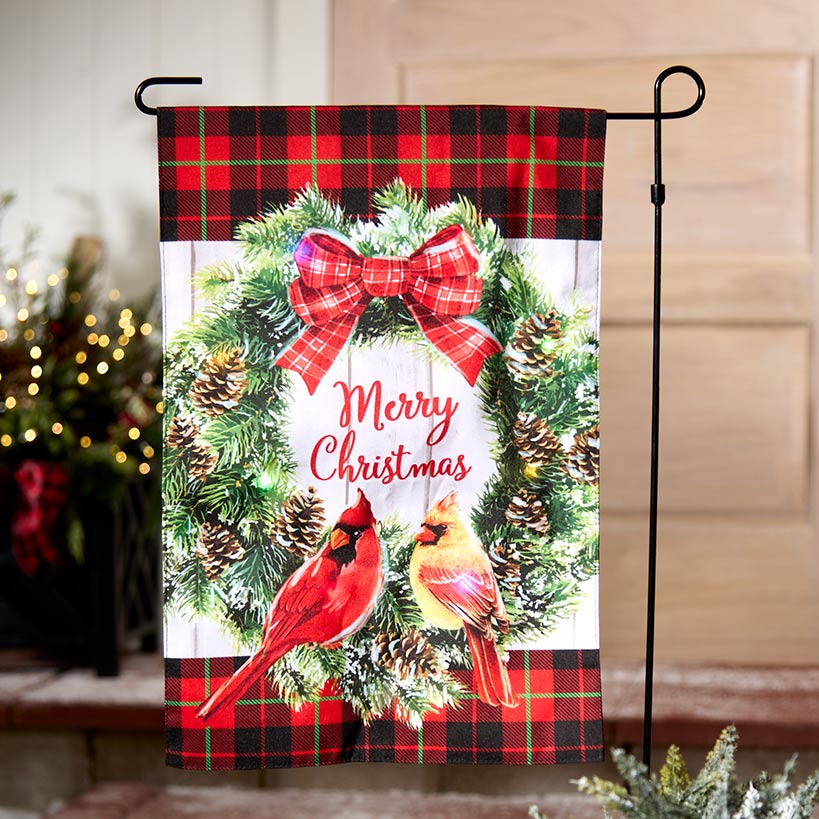 Merry Christmas Solar Flag with Cardinal Design and Pole