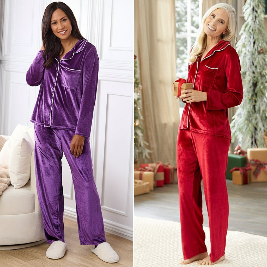 Velour Pajama Set 2 Pieces Red Purple