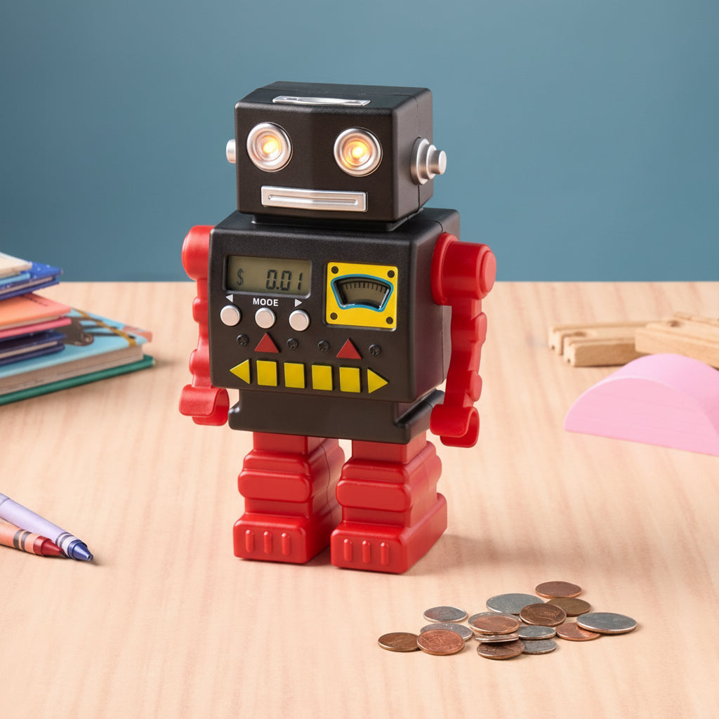 Kids' Electronic Robot Coin Bank - Fun Sound Effects and LCD Display