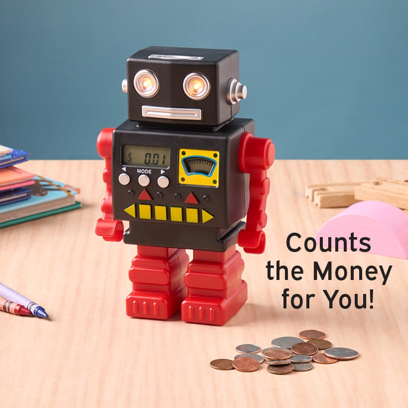 Kids' Electronic Robot Coin Bank - Fun Sound Effects and LCD Display