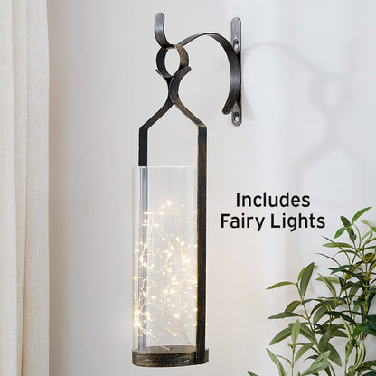 Decorative Wall Sconce With Fairy Lights - Black, Rustic Copper, or White
