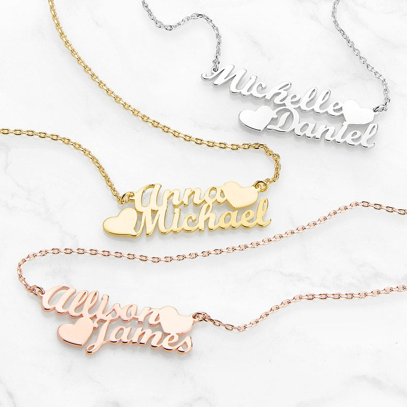 Personalized Couples Double Heart Pendant