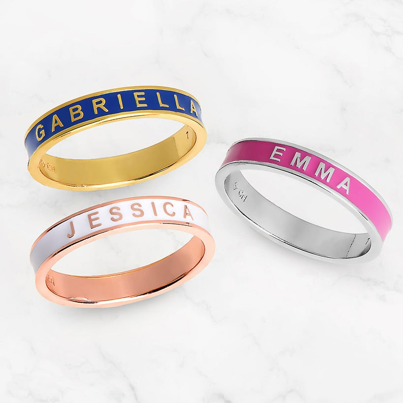 Personalized Plated Enamel Name Band Ring