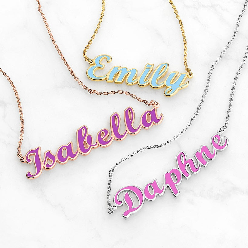 Personalized Enamel Script Name Necklace