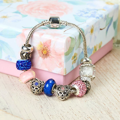 Snake Chain Bracelet with 6 Bead Charms