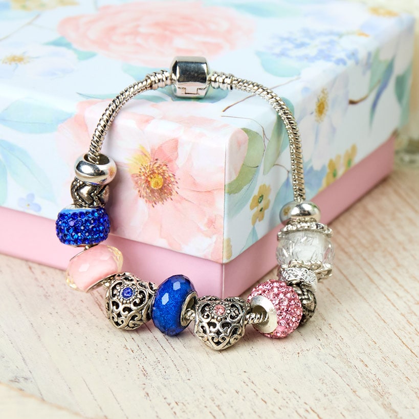 Snake Chain Bracelet with 6 Bead Charms