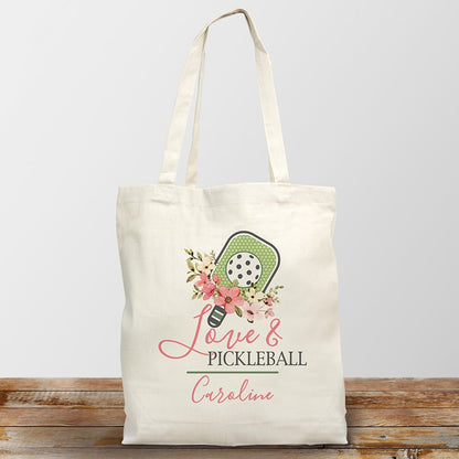 Personalized Floral Love Pickleball Canvas Tote Bag