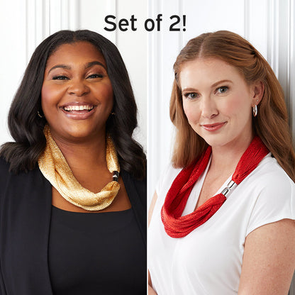 Metallic Necklace Scarf with Magnetic Clasp - Set of 2